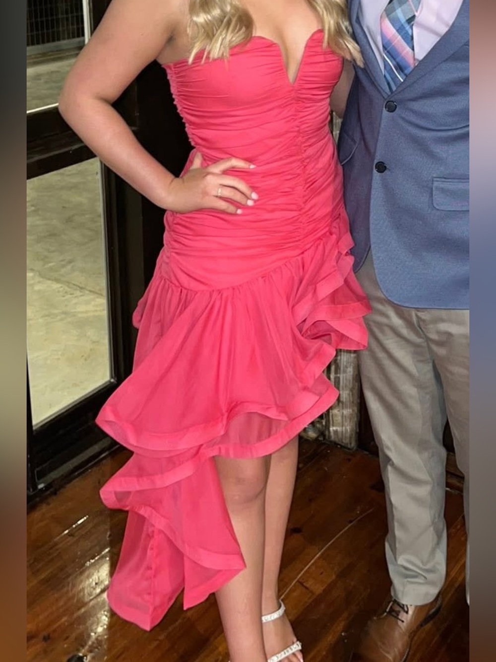 Hot Pink Ruffled Asymmetric Mini Dress